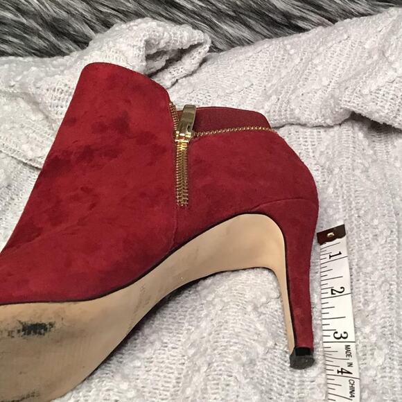 Marc Fisher Dark Red Suede Peep Toe Booties 7M - Picture 4 of 6